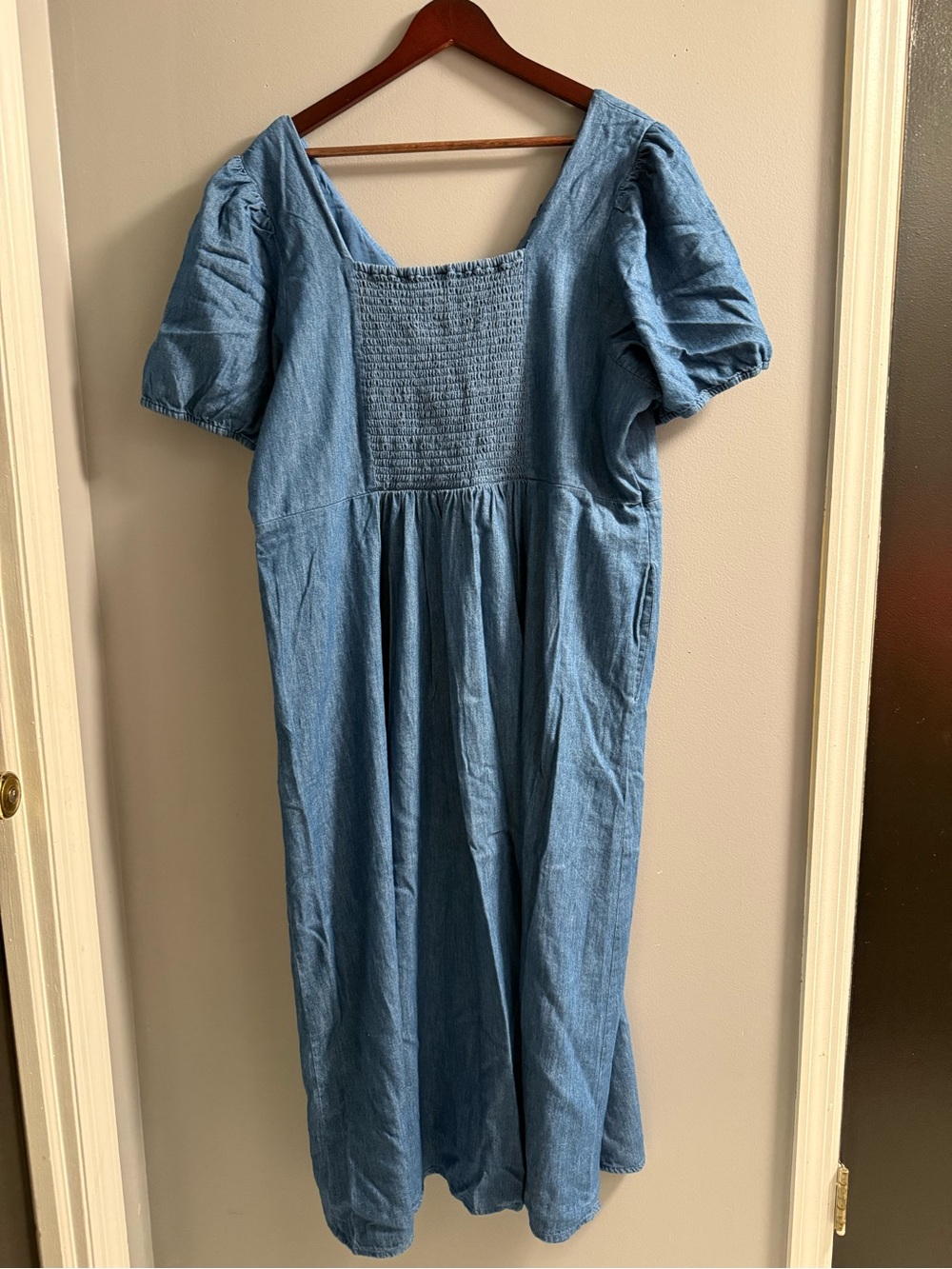 Old Navy Denim Blue Smocked-Neck Dress - Picture 2 of 4